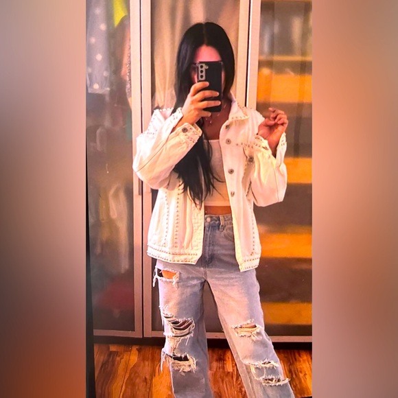 Vici Denim white studded jacket. Super cute worn 2 times. - Picture 2 of 5